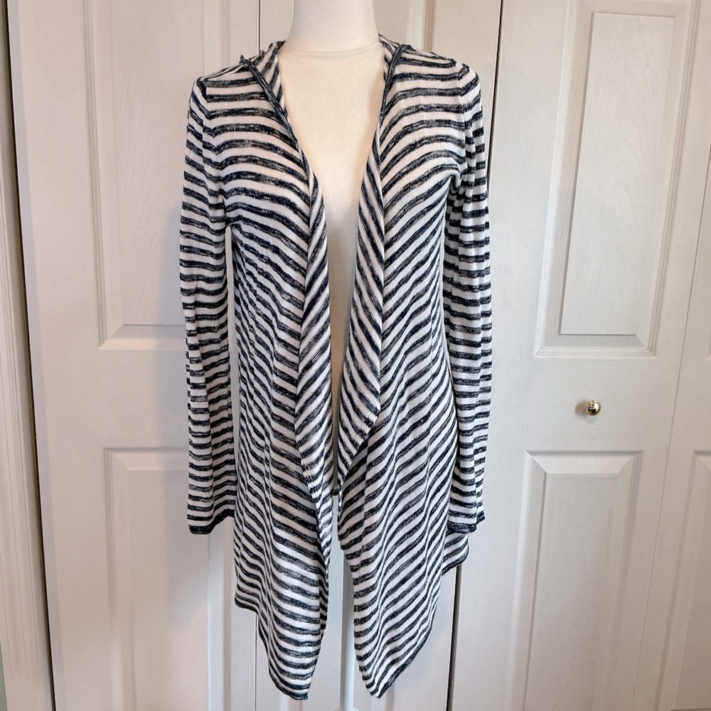 🩷 WORKSHOP Republic Clothing Blue White Striped Hooded  Sweater - M (01126)